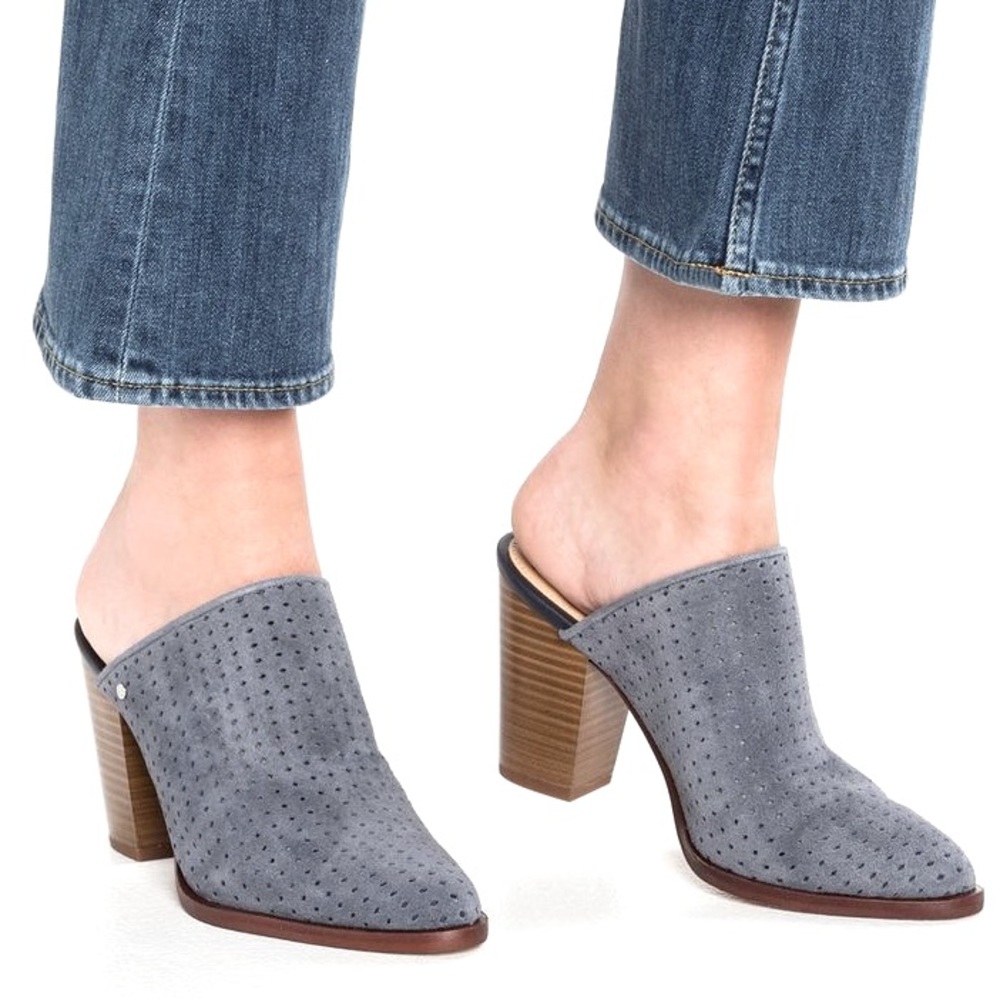 Sam Edelman Bates Denim Perforated Suede Mules - Size 7.5